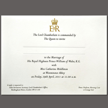 royal wedding invite 2011. The Royal wedding of Prince